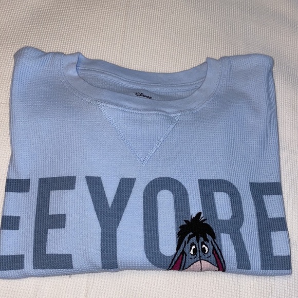 Disney EEYORE Cropped Waffle Tee Long Sleeves Oversized Size Small Baby Blue - Picture 10 of 10